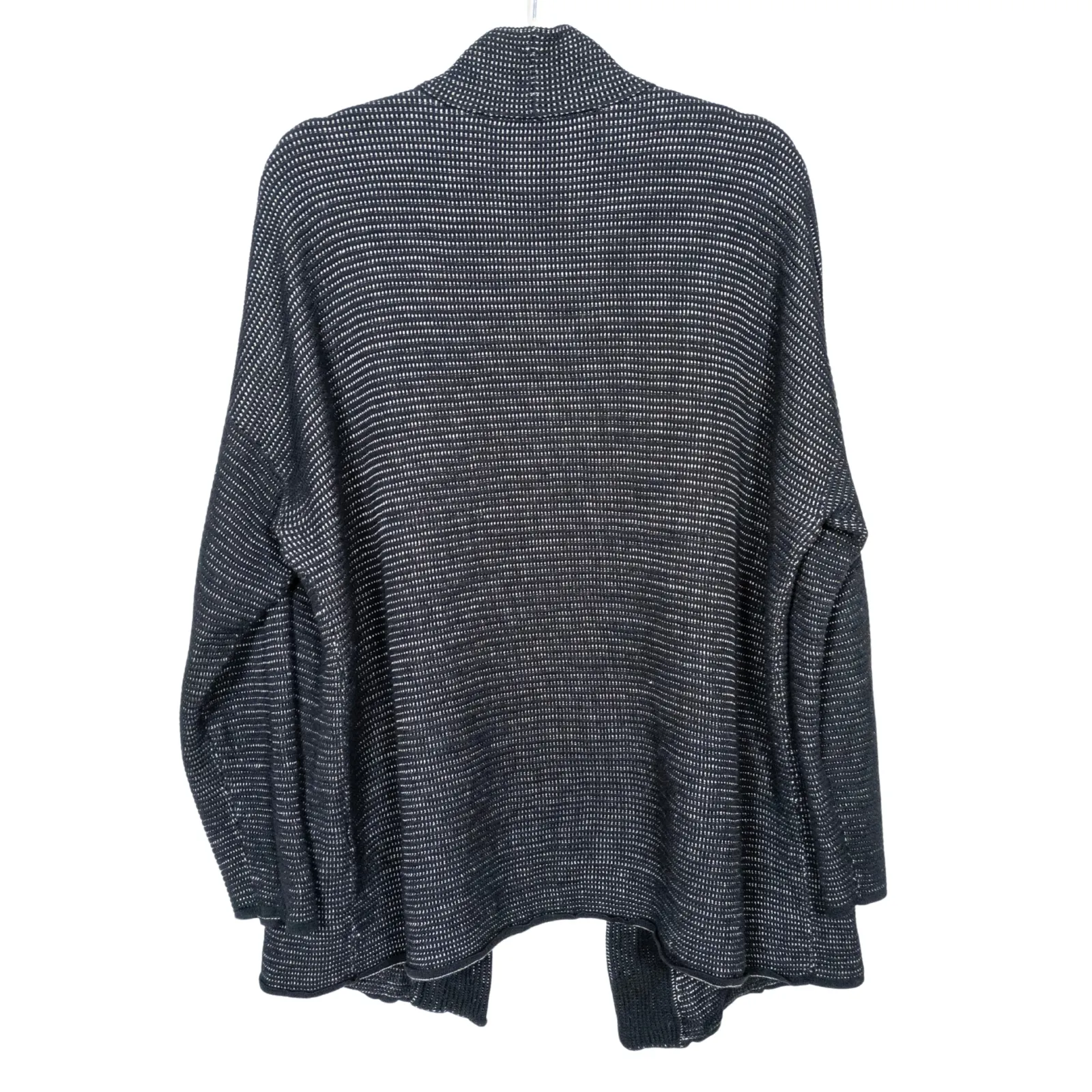 EILEEN FISHER Black White Knit Ribbed Ottoman Cardigan Silk Linen Women's Large - Image 3