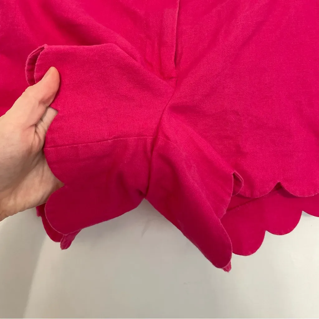 J. CREW Factory 4" Linen Cotton Scalloped Hem Short Solid Pink Preppy Shorts 8 - Image 10