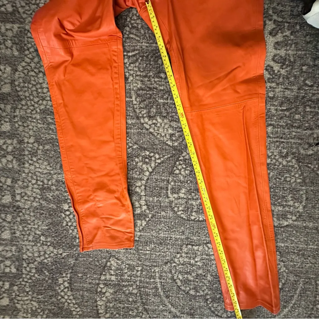 Ralph Lauren Purple Label Vintage 12 Bright Orange Leather High Rise Jeans Pants - Image 13
