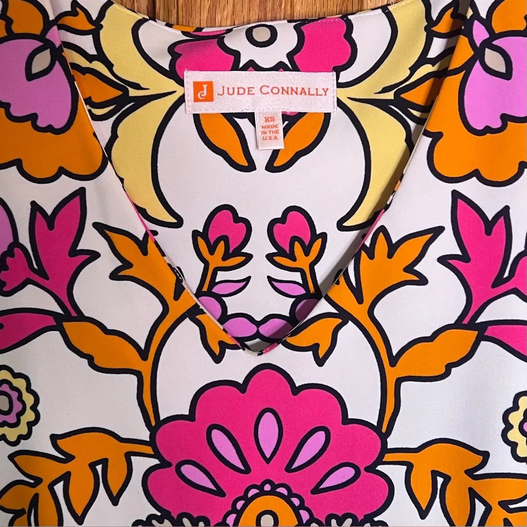 Jude Connally Jacey‎ Floral Damask Paisley Block Bright Geometric Print Dress XS Pink - Image 12