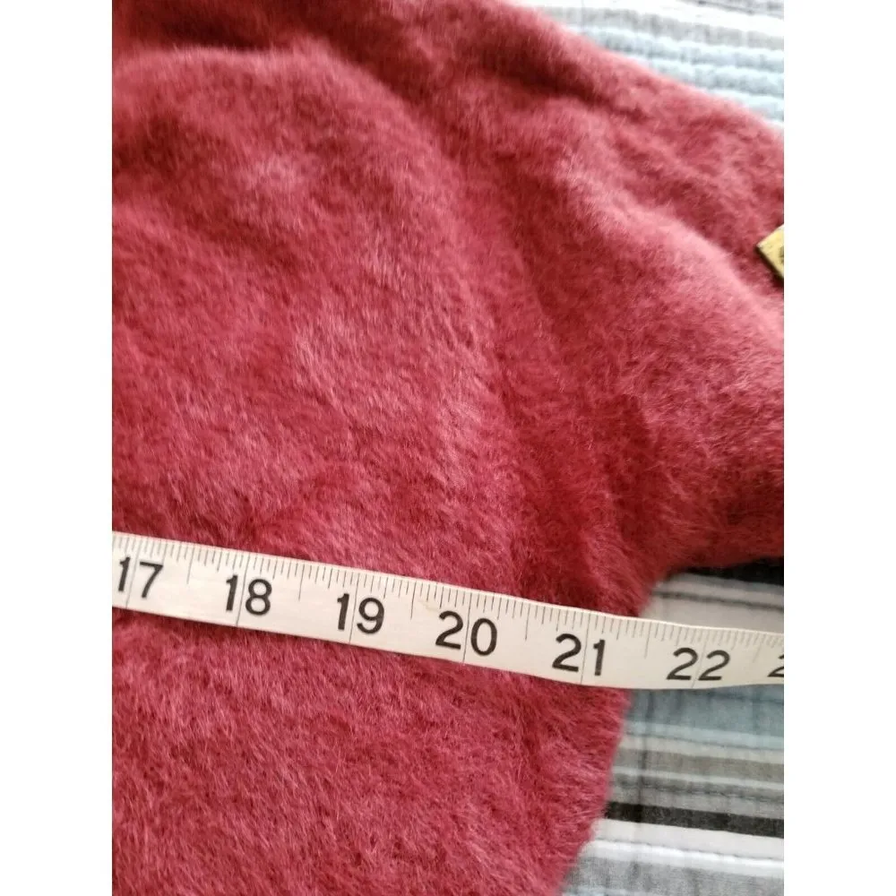 FOREVER 21 V-Neck Long Sleeve Fur Fuzzy Cherry Pink Sweater Top Womens Size S - Image 7