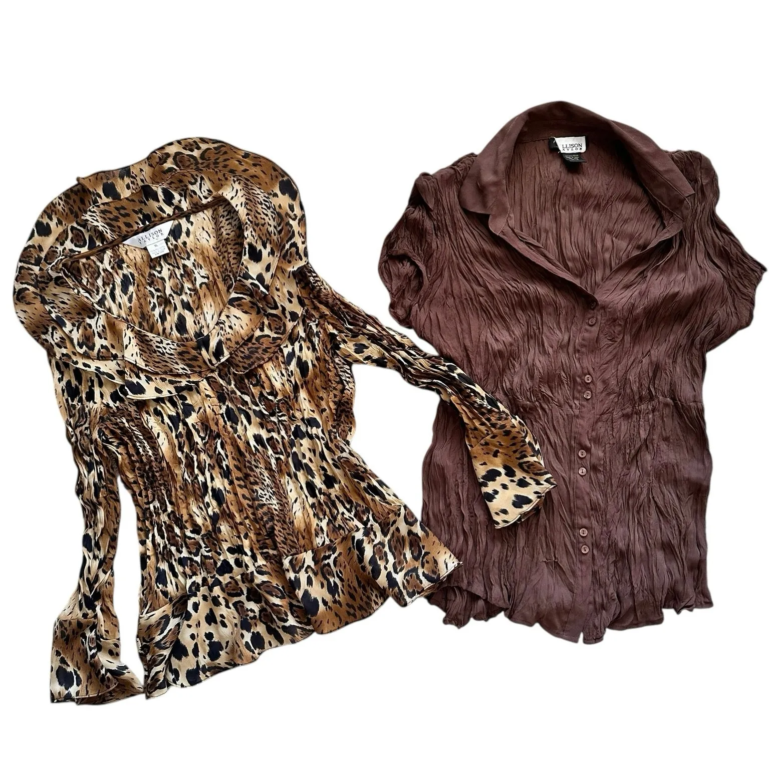 Allison Taylor Y2K 2000's Set of 2 Going Out Ruffle Tops Leopard Print Brown XL - Image 2
