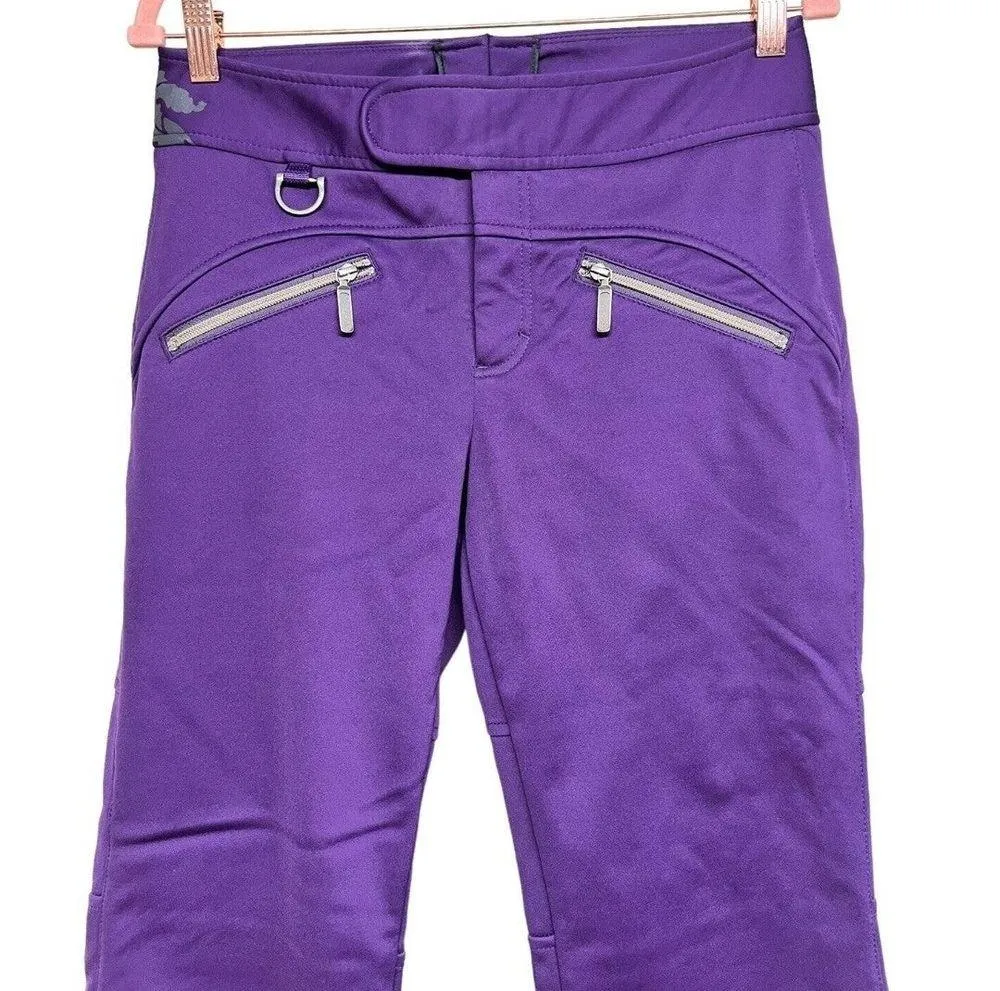 Athleta Floral Design Soft Shell Fleece Lined Ski/Snow Pants Purple Size 6 Tall - Image 3