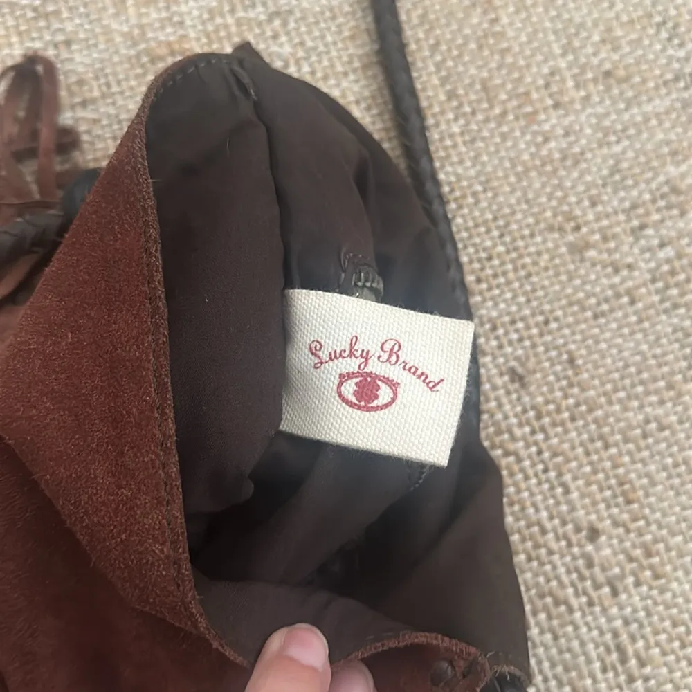 Lucky Brand Foxy Lady Fringe Brown Suede Crossbody Purse Bag - Image 7