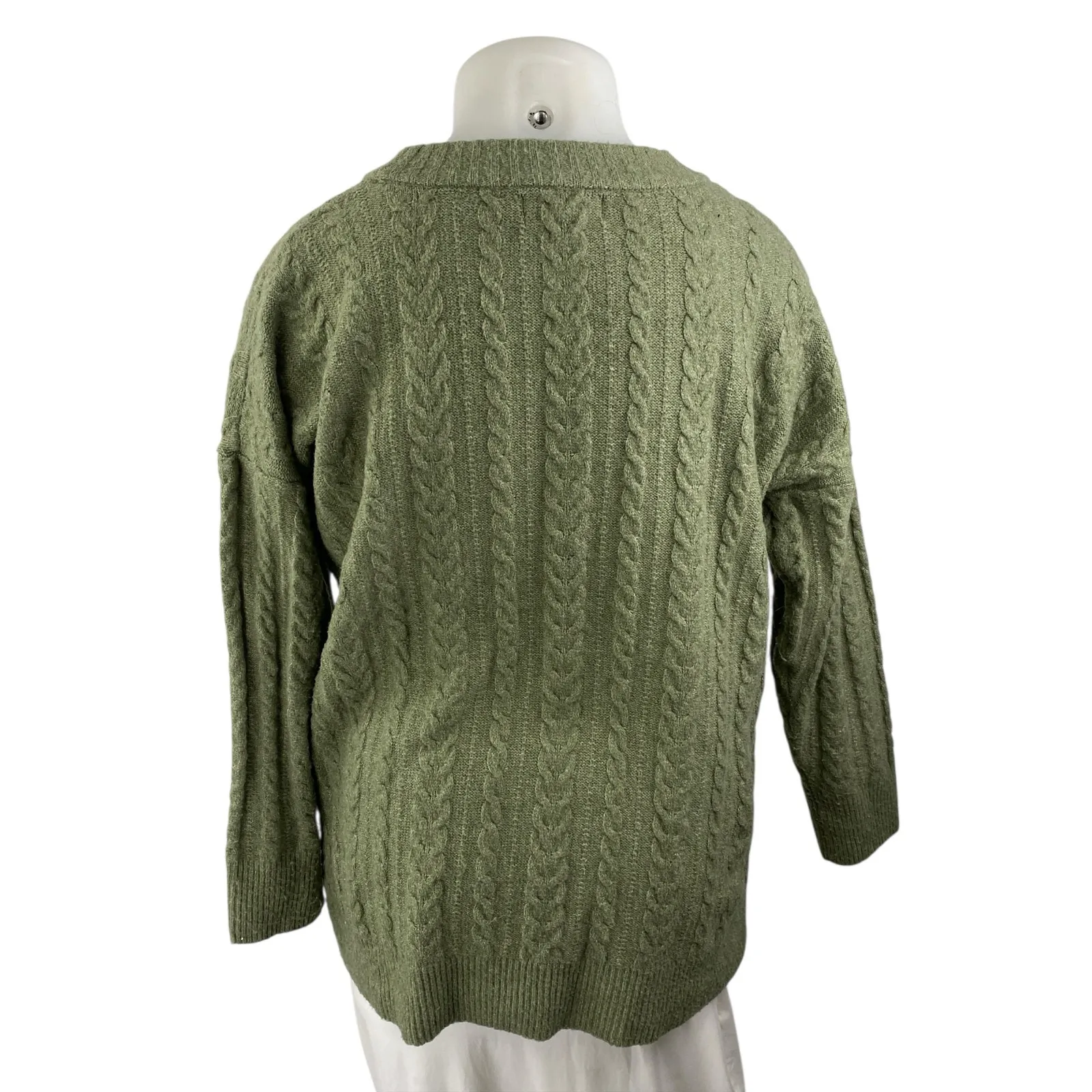 Oak + Meadow Green Cable Knit Crew Neck Long Sleeve Sweatshirt Sweater Top Sz XL - Image 2