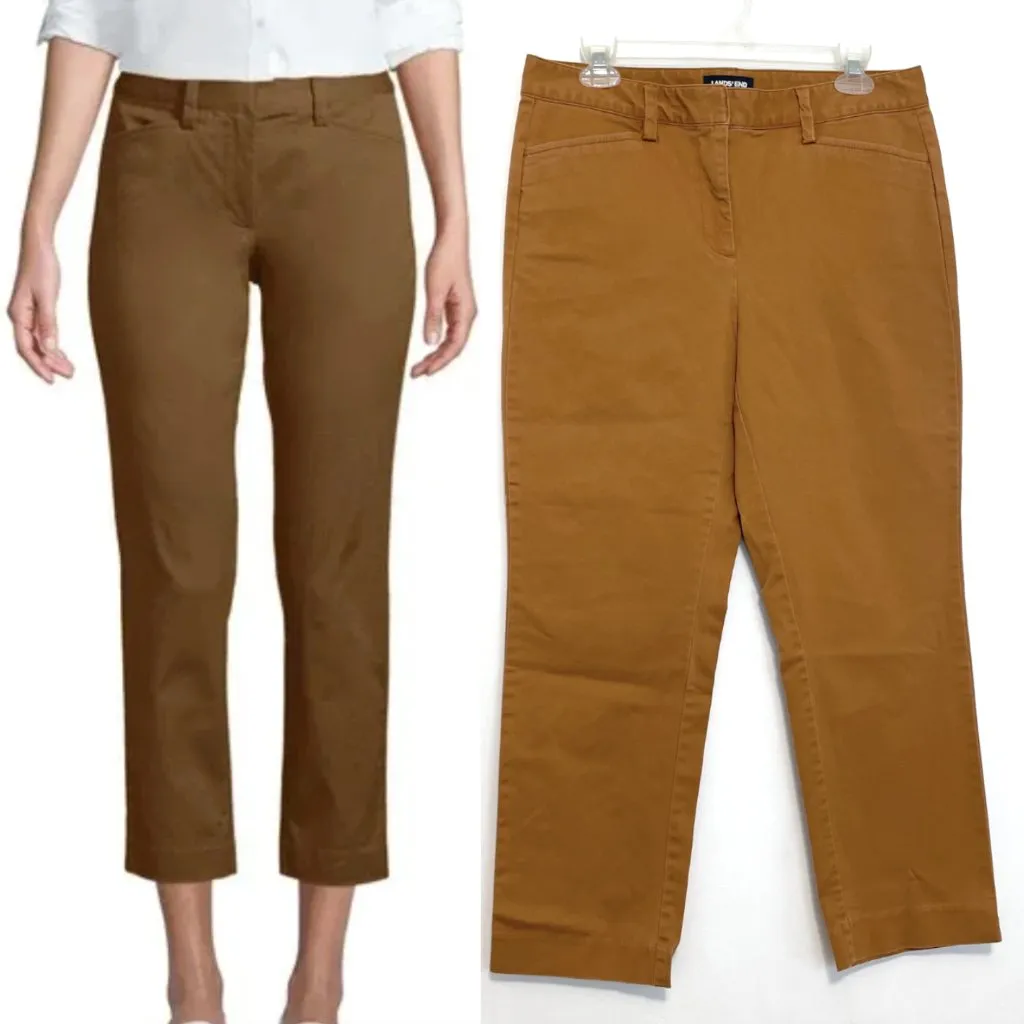 LANDS’ END Mid Rise Slim Leg Chino Crop Pants Brown Cotton Cropped Chinos Work 8 - Image 2