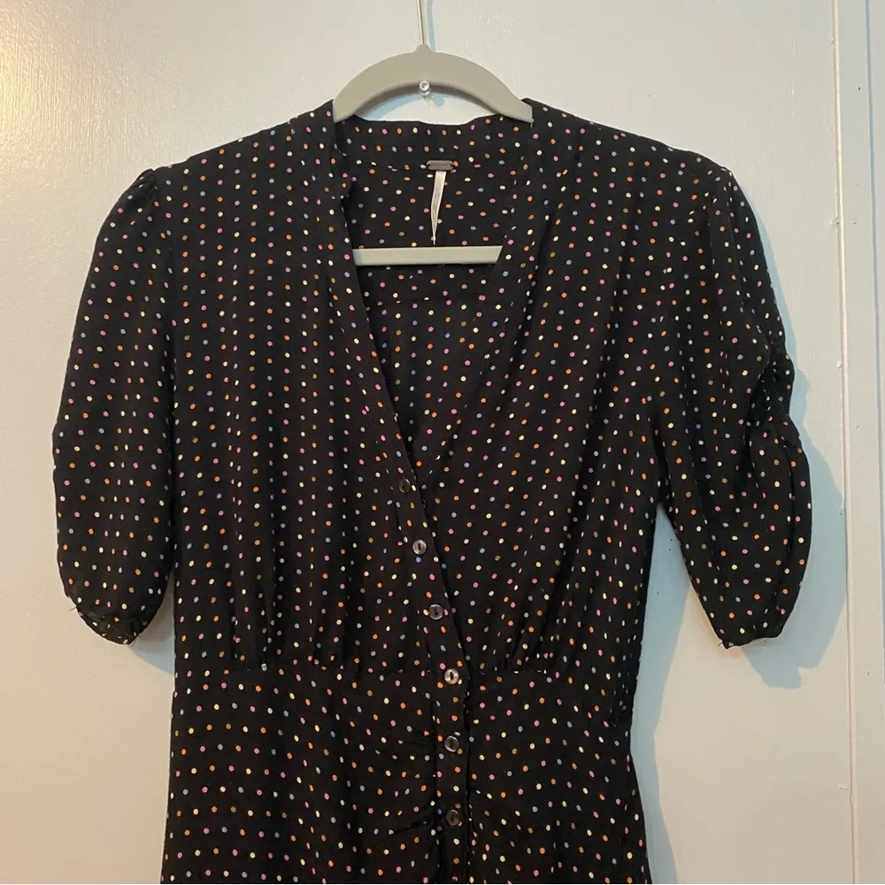 Free People Pippa Short Sleeve Ruched Polkadots Dress Size XS - Image 6