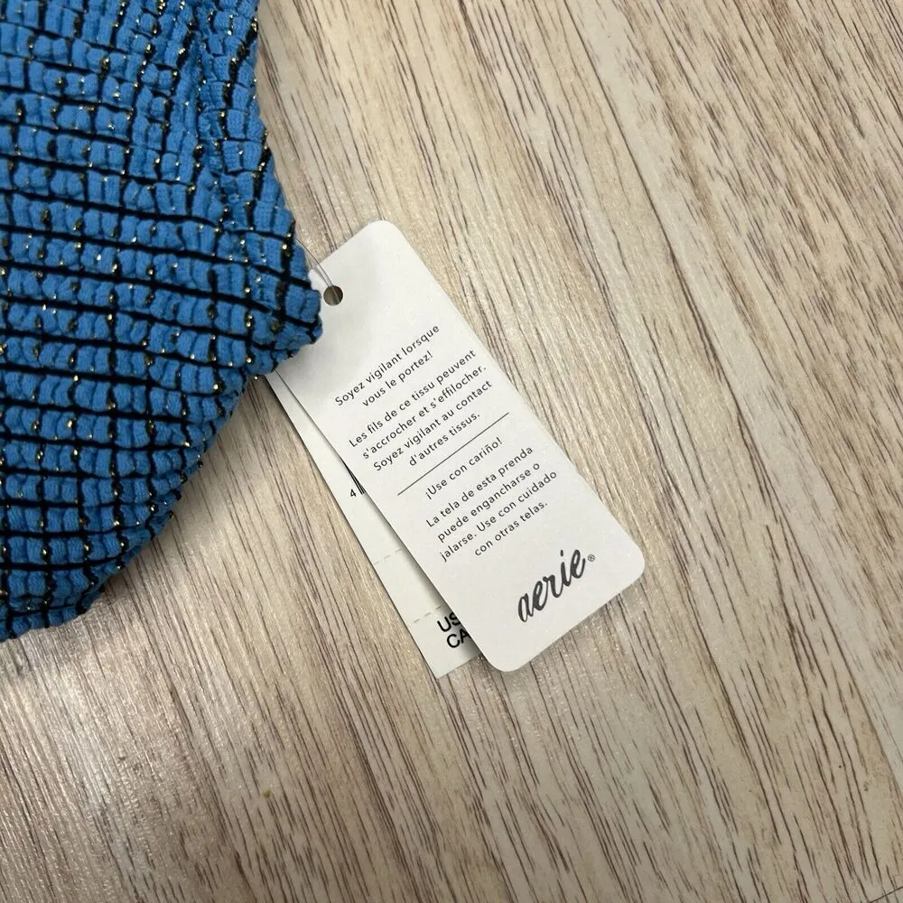 Aerie Bikini Large Blue Gold Sparkle Square Neck Bathing Suit Top Summer Pool - Image 5