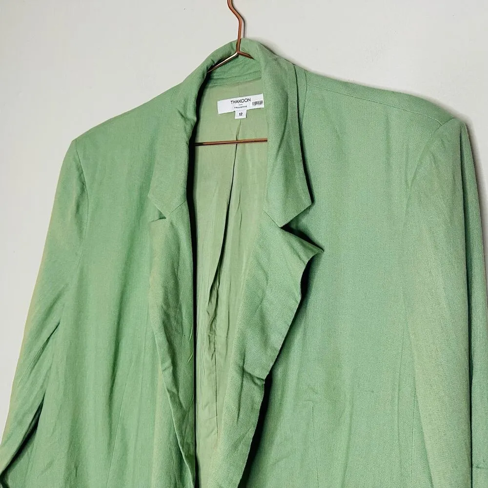 THAKOON COLLECTIVE Green Oversized Linen Blazer Size 12 - Image 5