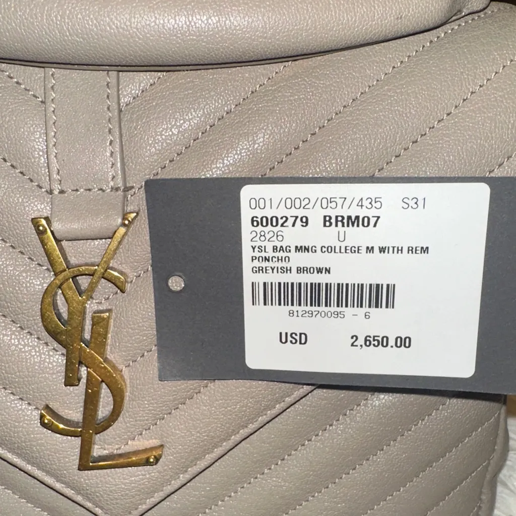 Authentic Saint Laurent Taupe Quilted Medium College Bag - Image 4