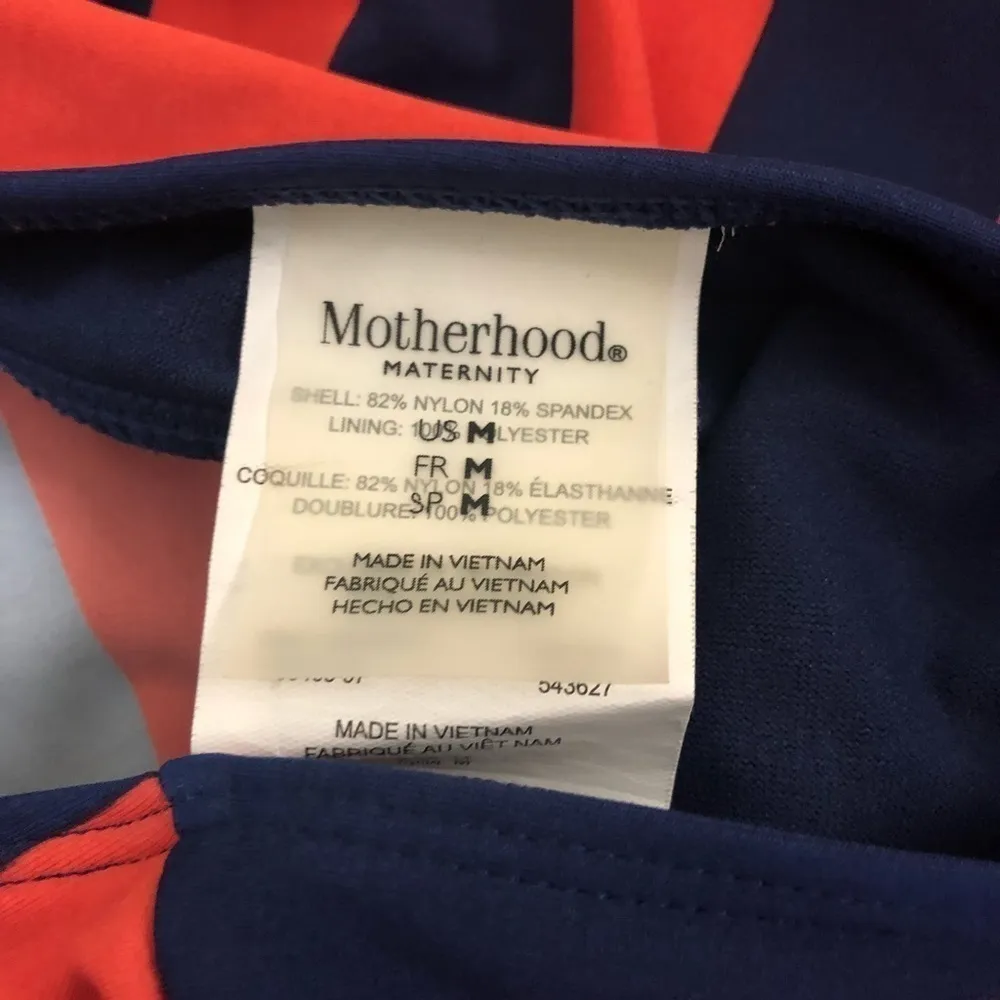 Motherhood Maternity Navy Orange Stripe Tankini Top M Ruched Sides Shelf Bra - Image 6