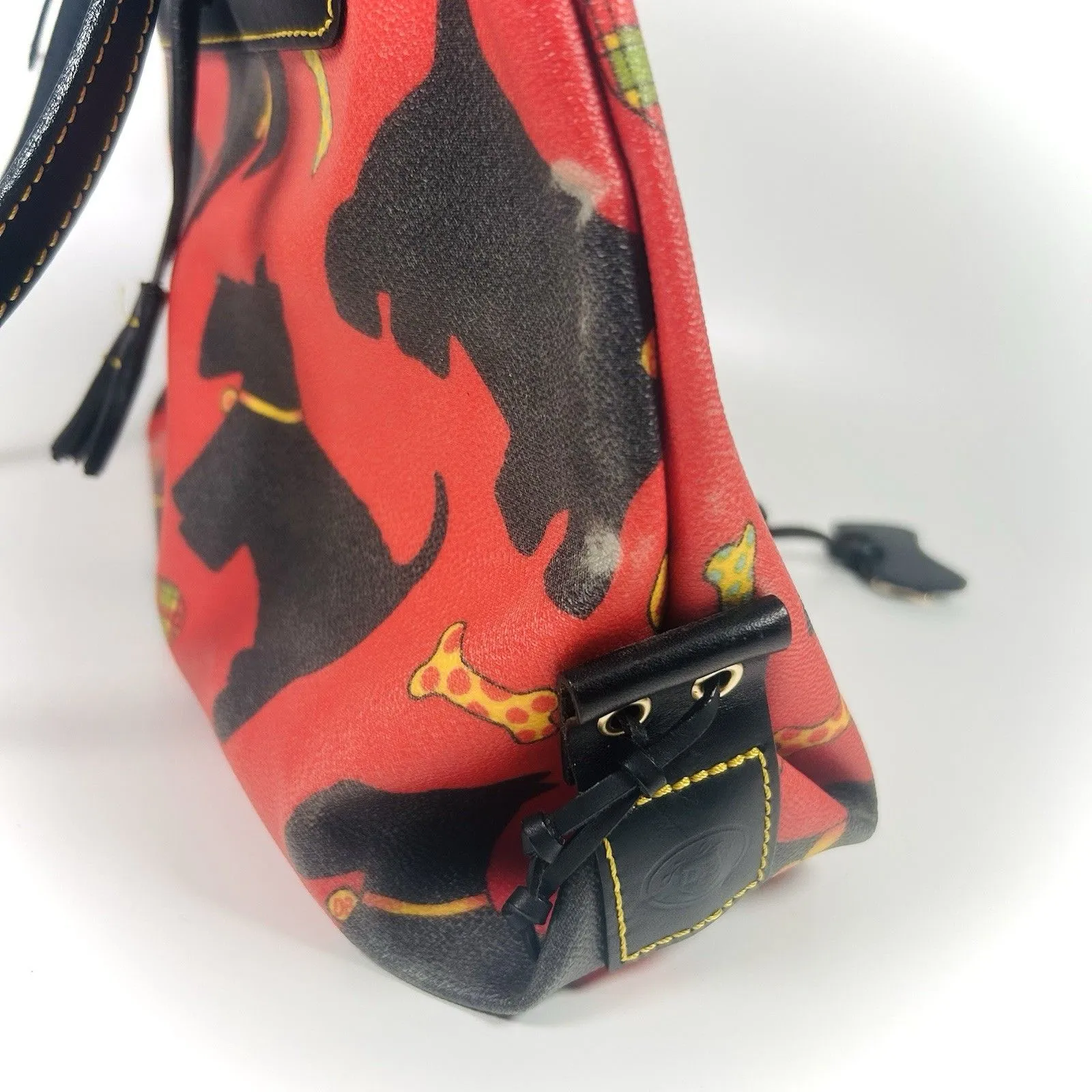Dooney & Bourke Purse Red Scottie Dog Bag Satchel Coated Leather Vintage - Image 8