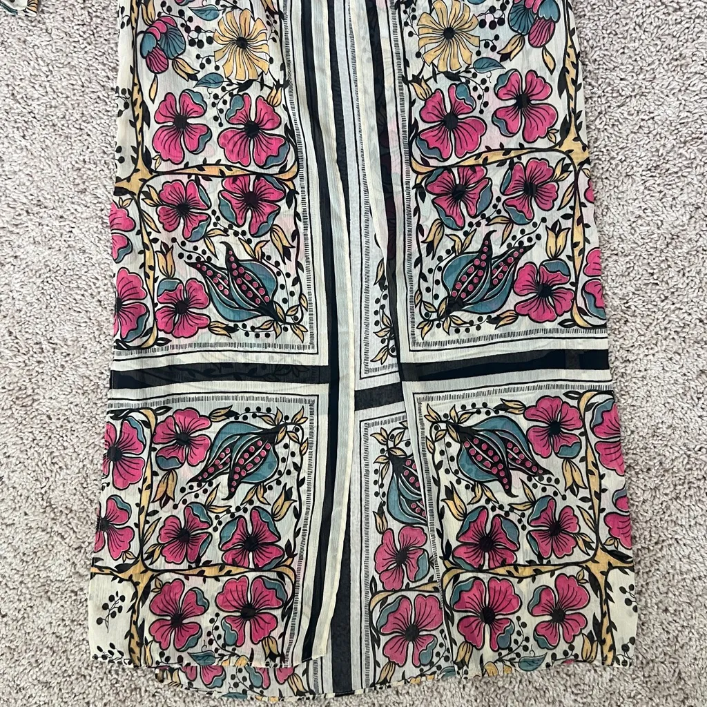 ZARA TRF Floral Printed Long Sheer‎ Kimono Corded Button Striped Bell Sleeves - Image 4