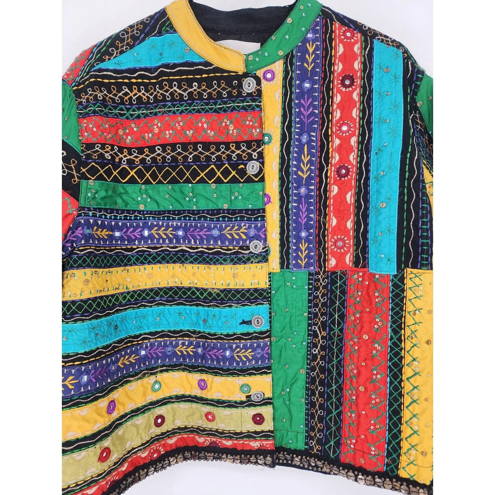 Chico’s Colorful Embroidered Boho Mirror Jacket Multicolor Size Large - Image 4