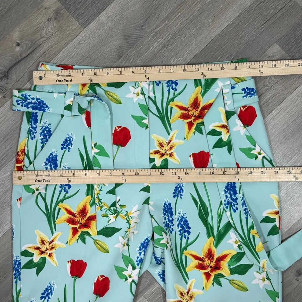 New York & Co. Multicolor Floral Print Signature Fit Straight Leg Crop Pants 12 Blue - Image 9