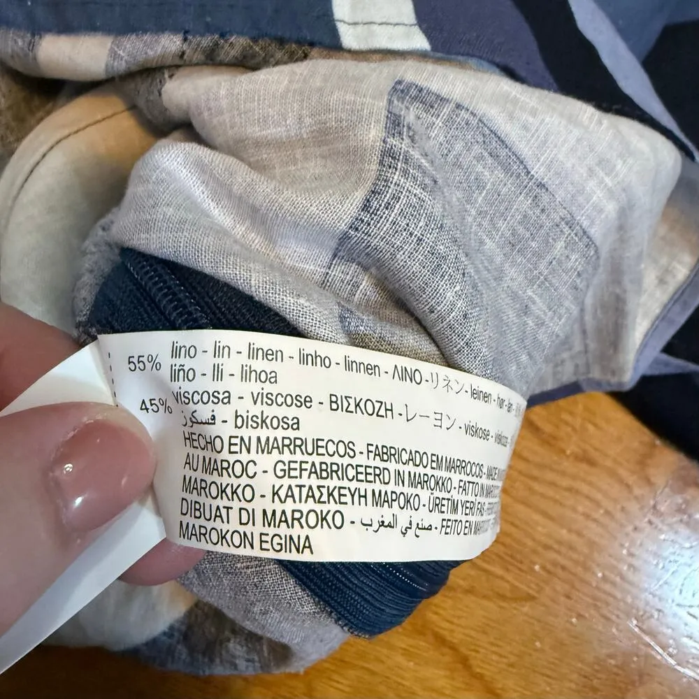 Zara Women’s Medium Blue Geometric Linen V-neck Top Work Wear Corporatecore Wrap - Image 7