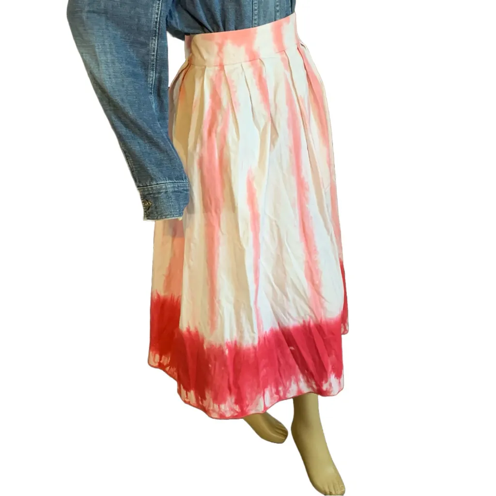 ANTHROPOLOGIE TINY WHITE & CORAL PINK TIE DYE COTTON WRAP MIDI SKIRT (M) Size M - Image 4