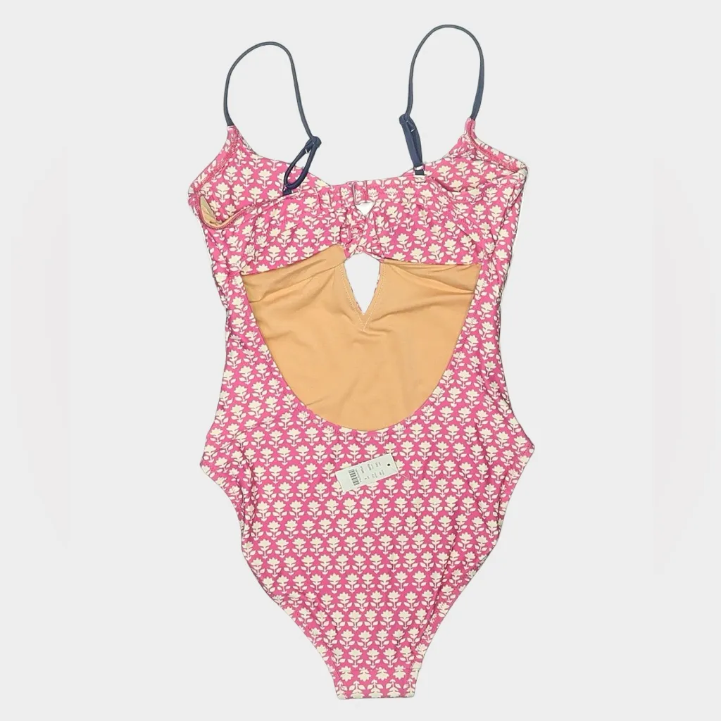 J. Crew Twist Front Keyhole One Piece Swimsuit Pink Floral Size 6 BQ968 - Image 7