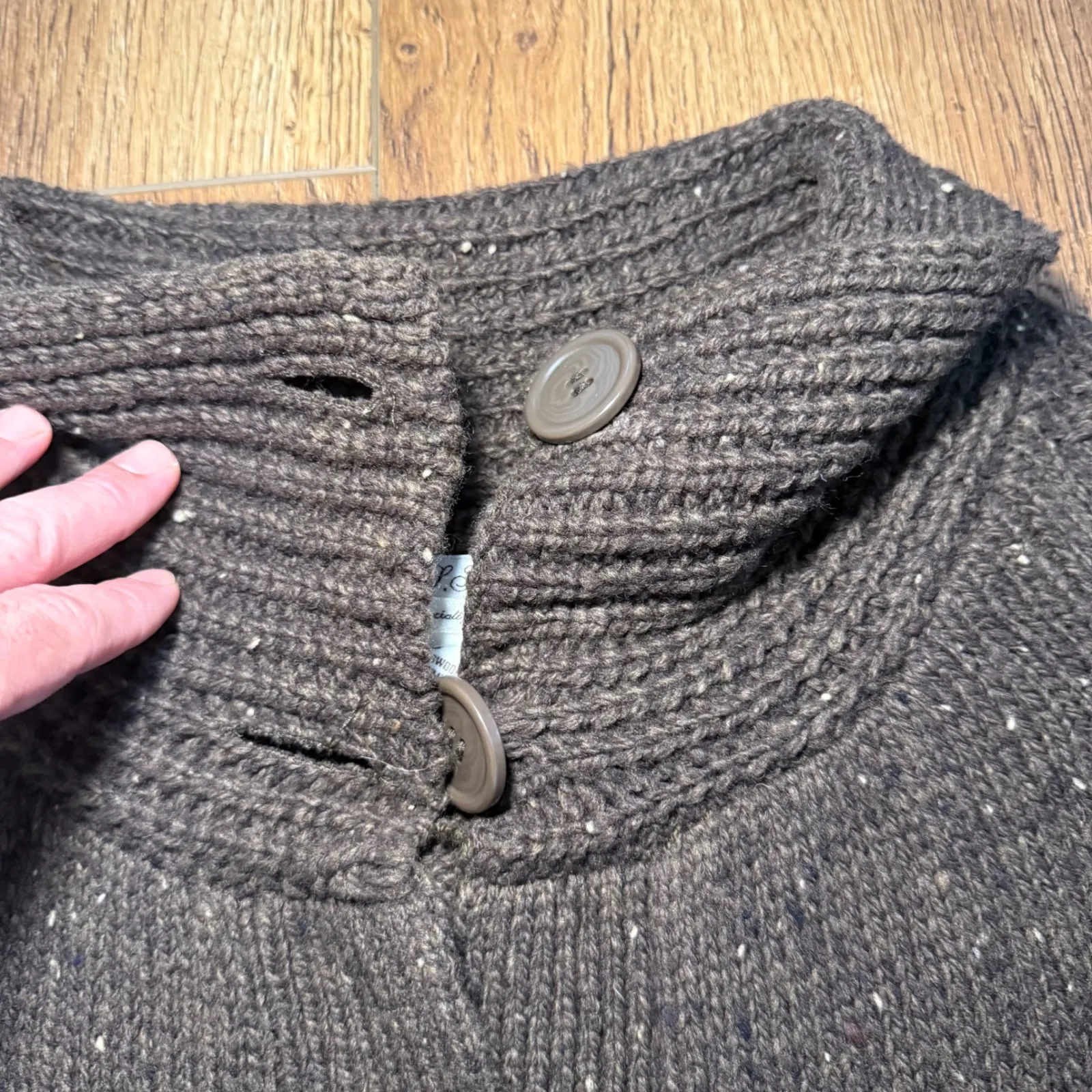 Max Studio Wool Cardigan Sweater Womens XS Brown Speckled Chunky Knit Pockets - Image 3