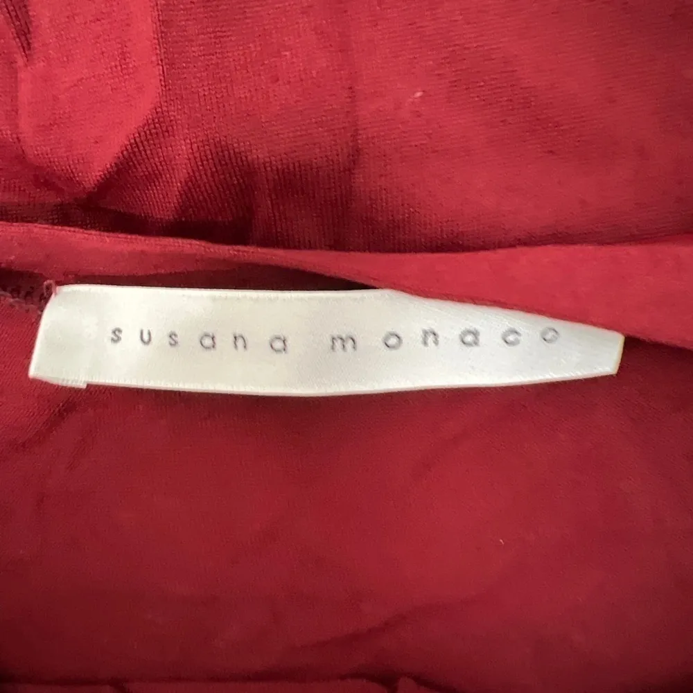 Susana Monaco Women's Burgundy Blouse XL Top‎ Crewneck Career Short Sleeve - Image 6