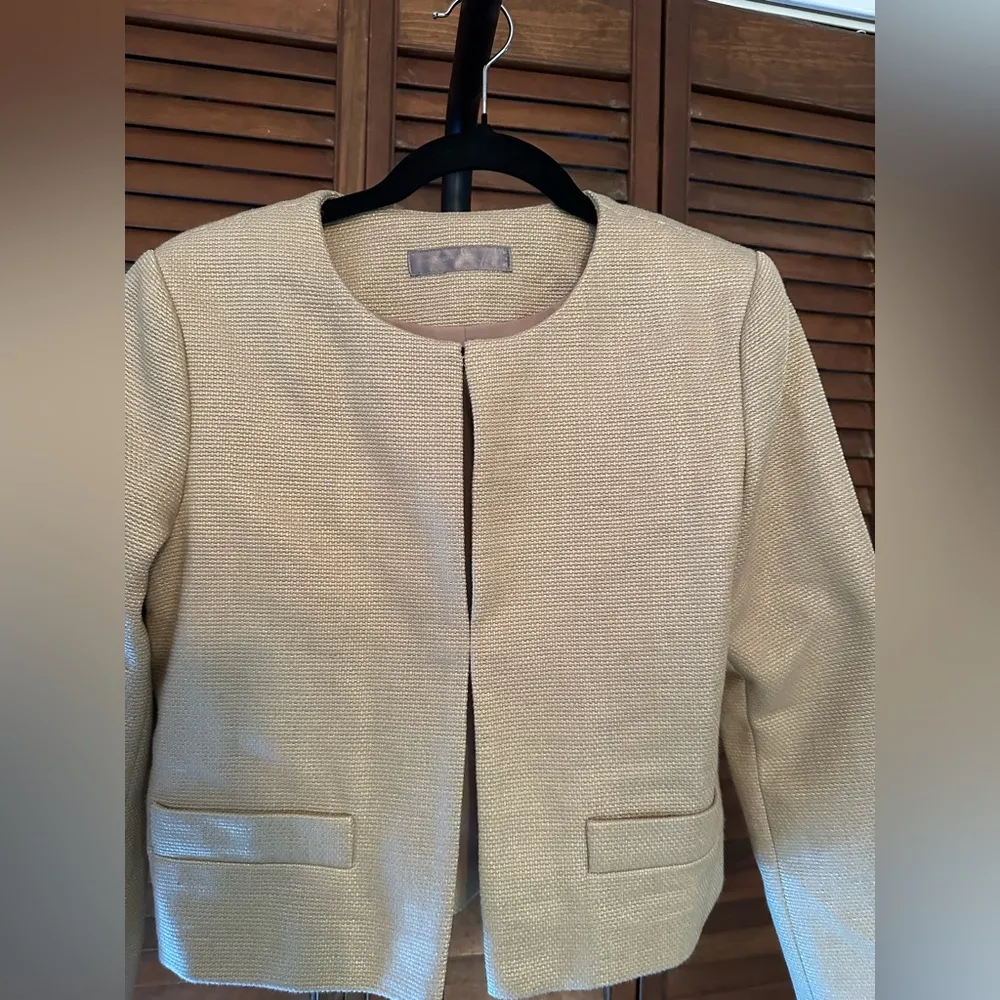 Hallhuber Donna Jacket Crop Blazer Raffia Milk Coffee EUR 38 UK 10 US 6 Tan - Image 3