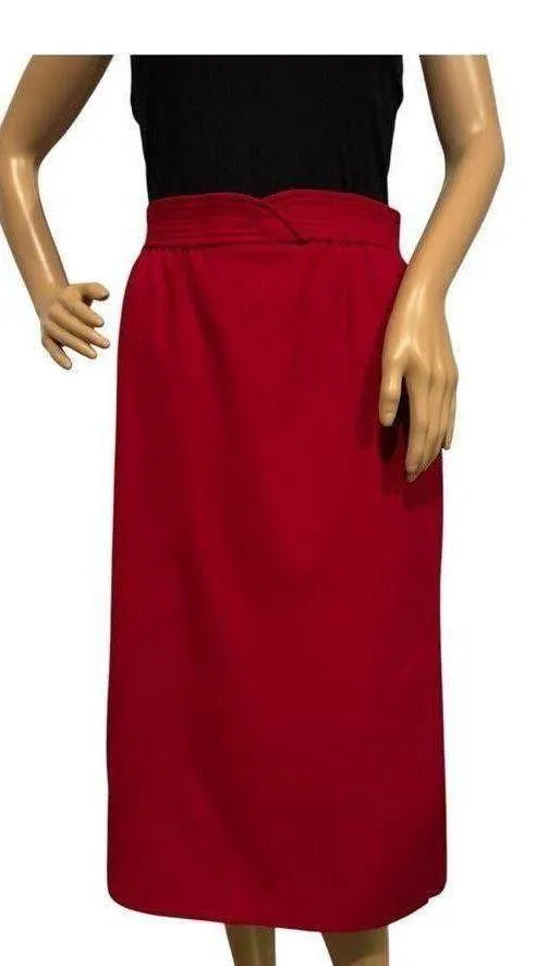 Vintage Sir for her Red Midi 100% Wool high waist skirt side slit size small - Image 15