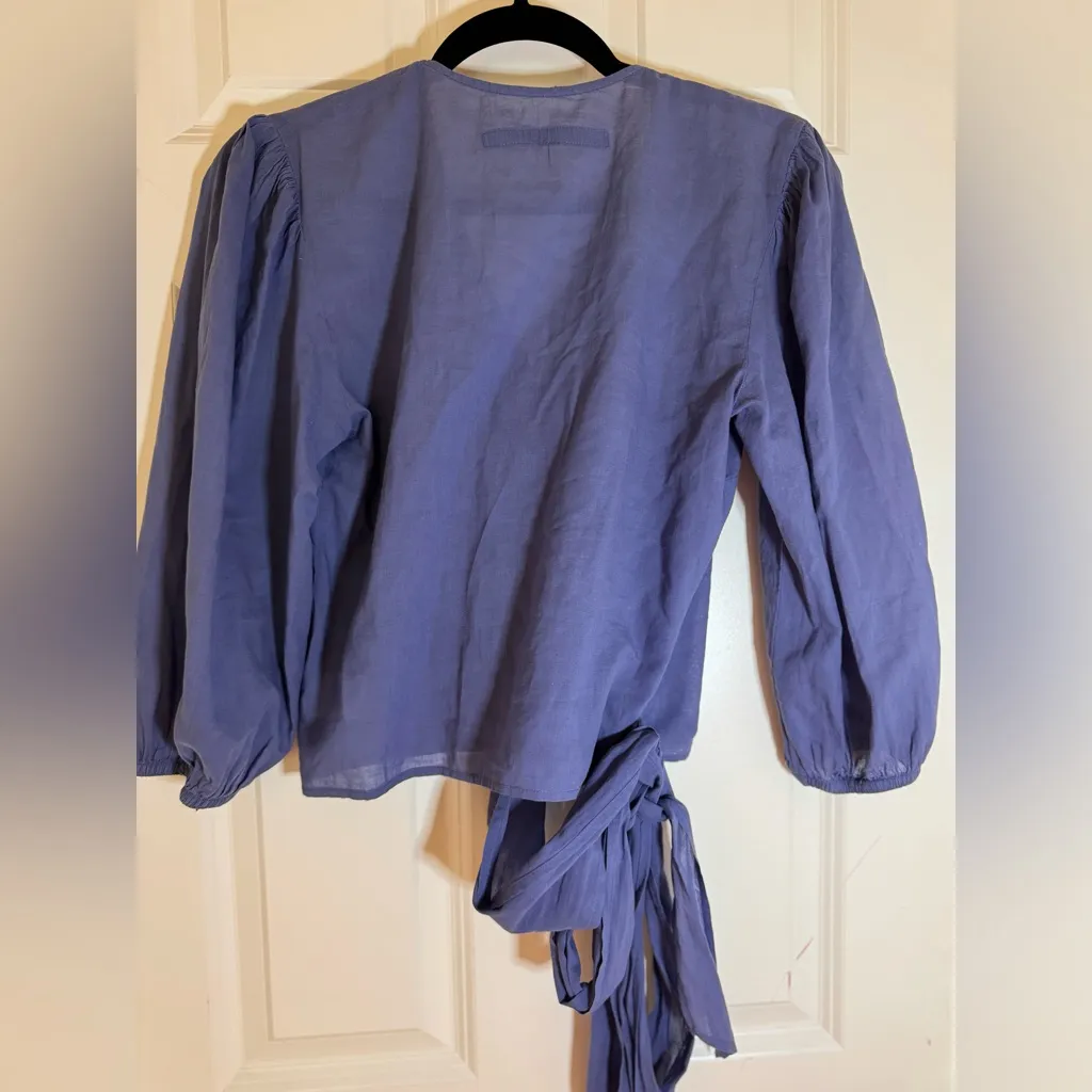 Enza Costa‎ Puff Sleeve Wrap Top, Vintage Blue, Small - Image 6
