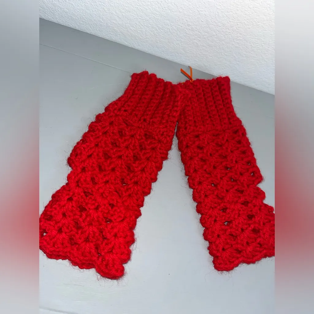 Handmade Crochet Hand Warmers Ribbed Stretch ThumbHole Cozy Winter Glove Cottage - Image 2