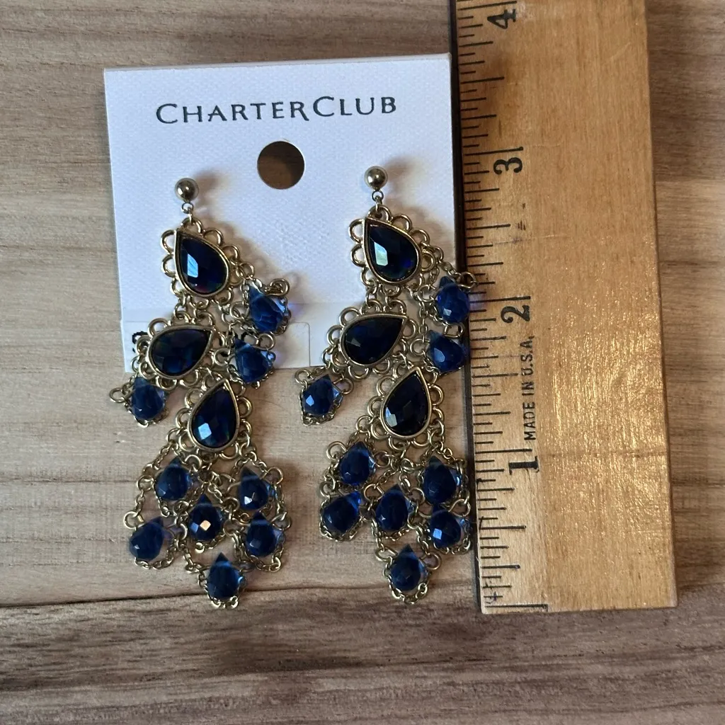 Charter Club Gold and Deep Blue Chandelier Earrings - Image 5