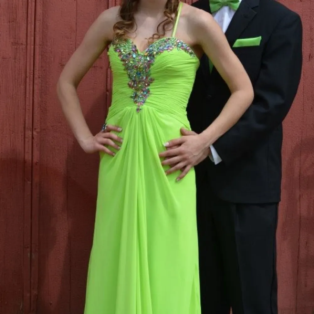 Lime Green Rhinestone Prom Dress Size 0 - Image 7