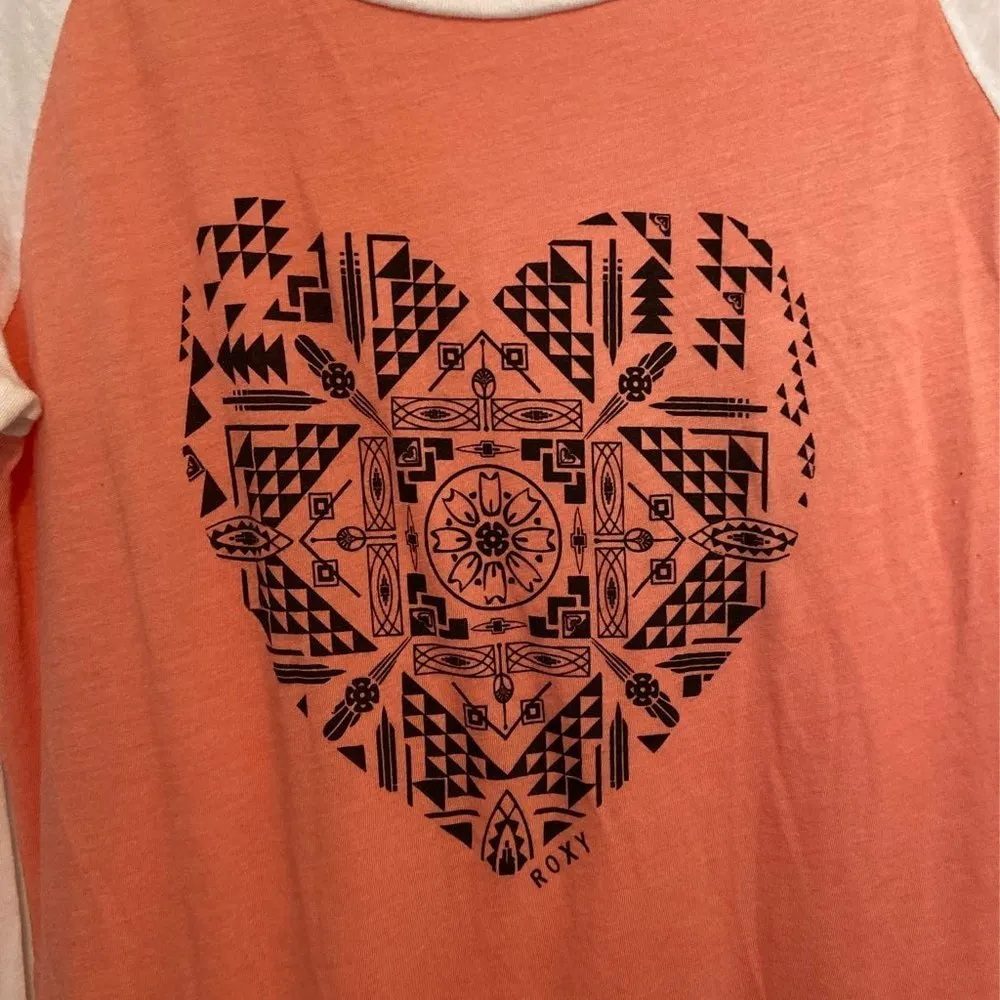 Roxy Tribal Heart Peach and White Baseball Raglan Tee - Image 2