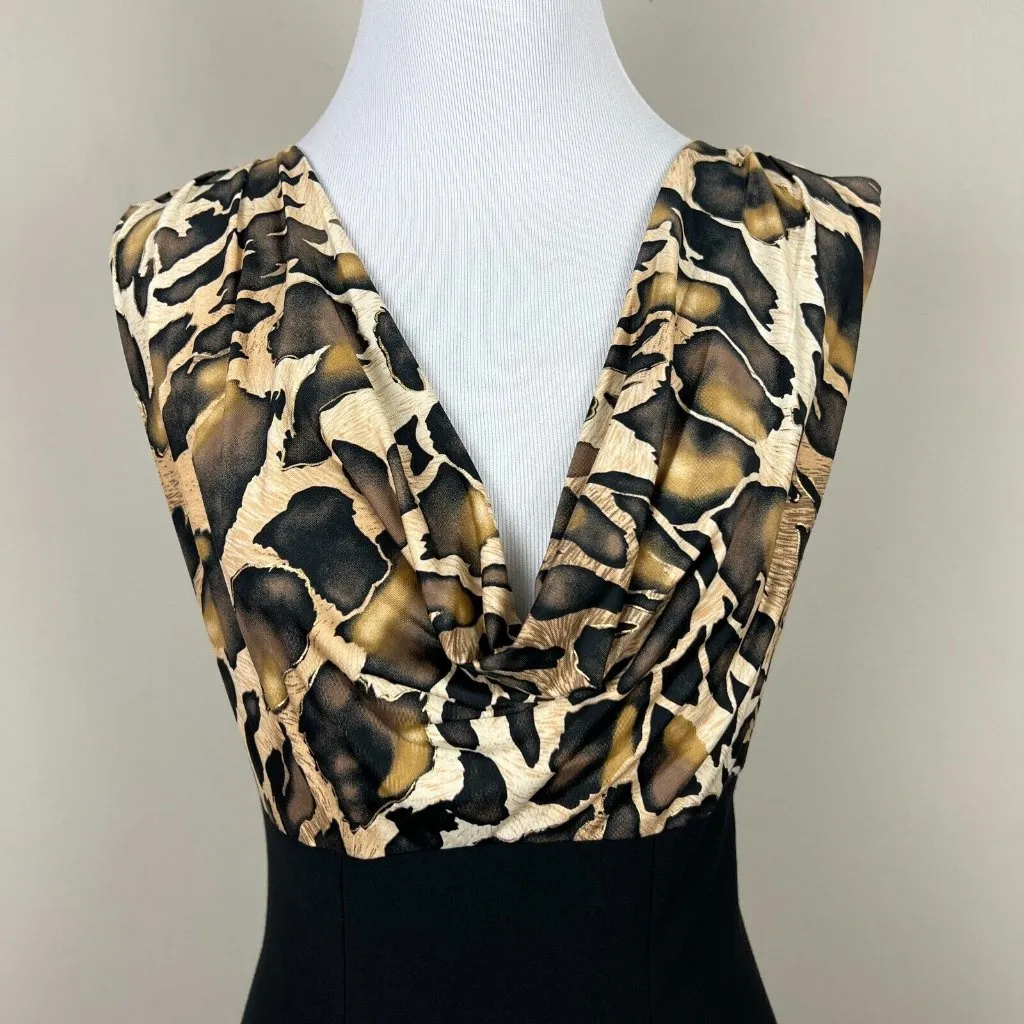 Cache‎ Dress 2 Black Animal Print Cowl Neck Sheath Wiggle Over Knee Mob Wife - Image 4