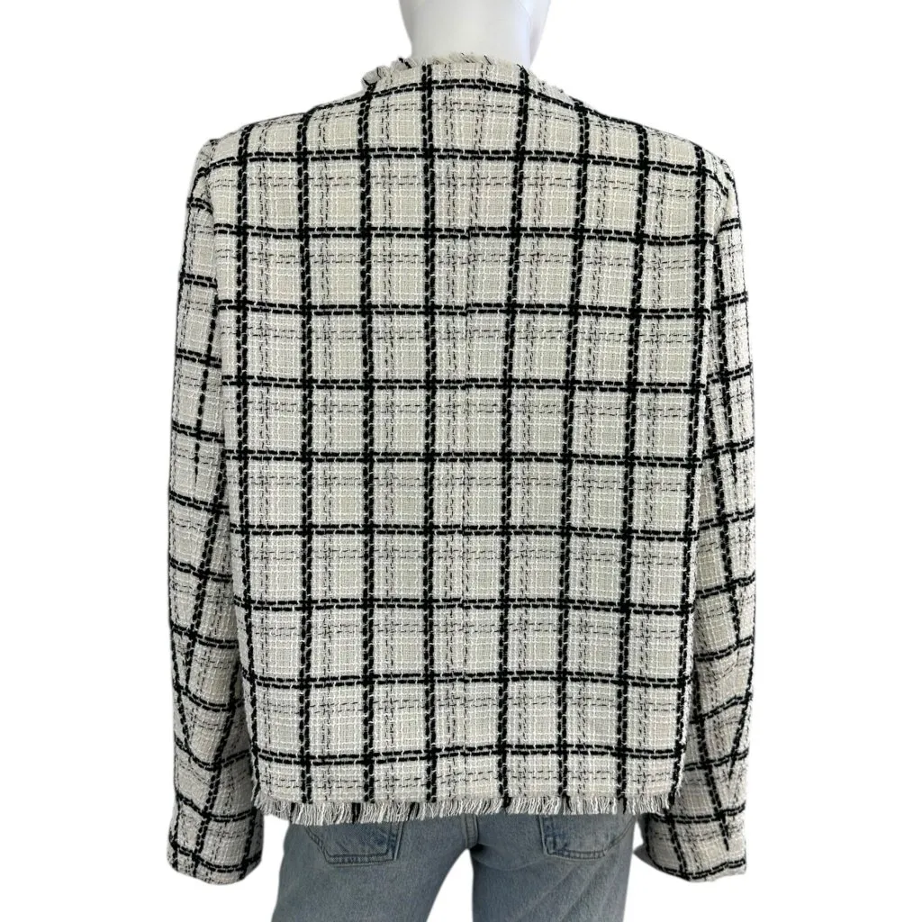 TAHARI Plaid Tweed Jacket Size L - Image 3
