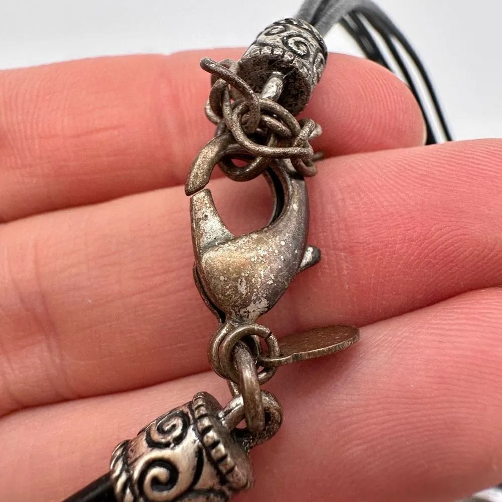 Chico’s Stunning Cluster‎ Pearls Choker Collar Leather Cord Necklace gray bib - Image 10