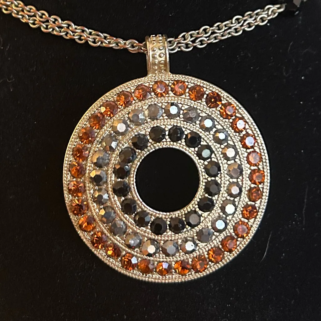 Lia Sophia Vintage Medallion Pendant Rhinestone Necklace - Image 4