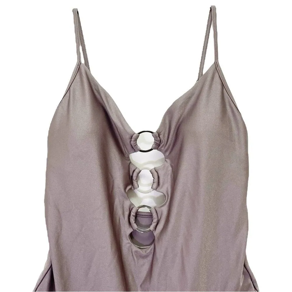 NEW Victoria's Secret V-Plunge Ring One-Piece Swimsuit Shimmer Taupe Size Medium - Image 5