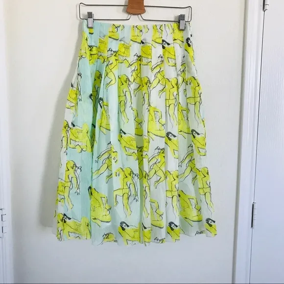Risto Plisse‎ crinkled pleated chiffon Silk novelty midi Skirt size M Green Size M - Image 2