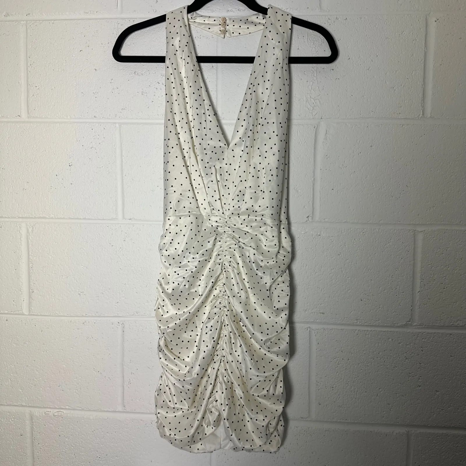 ZARA Polka Dot Halter Ruched Bodycon Mini Dress Women Size M - Image 2