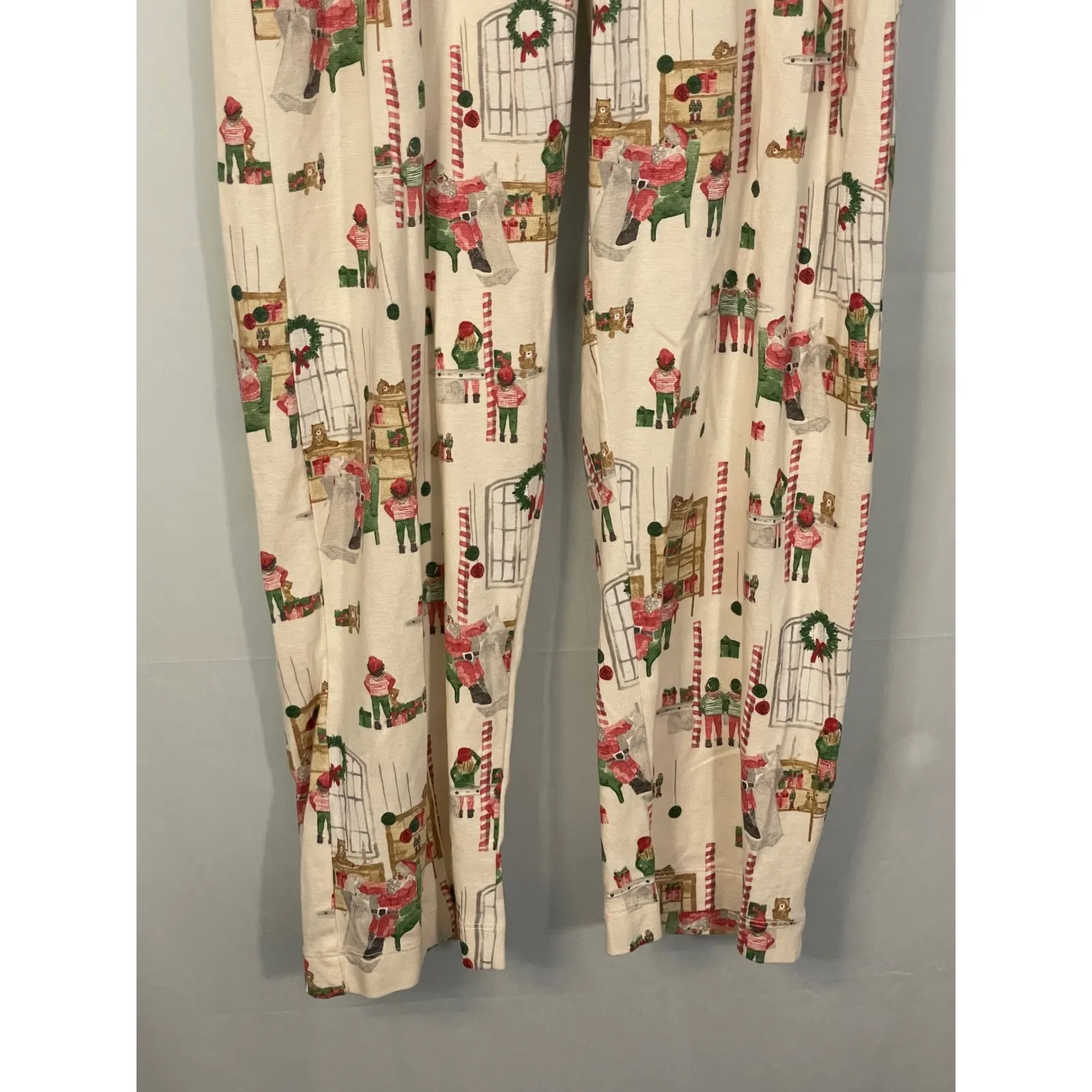 Burt's Bees Baby Christmas Pajama Pants Size L‎ Cream Santa Reindeer Print Red Size L - Image 5