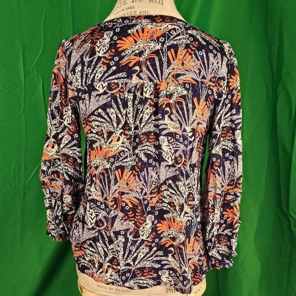 Maeve Anthropologie Womens Blue Cathy Monkey Print‎ Blouse Small - Image 2