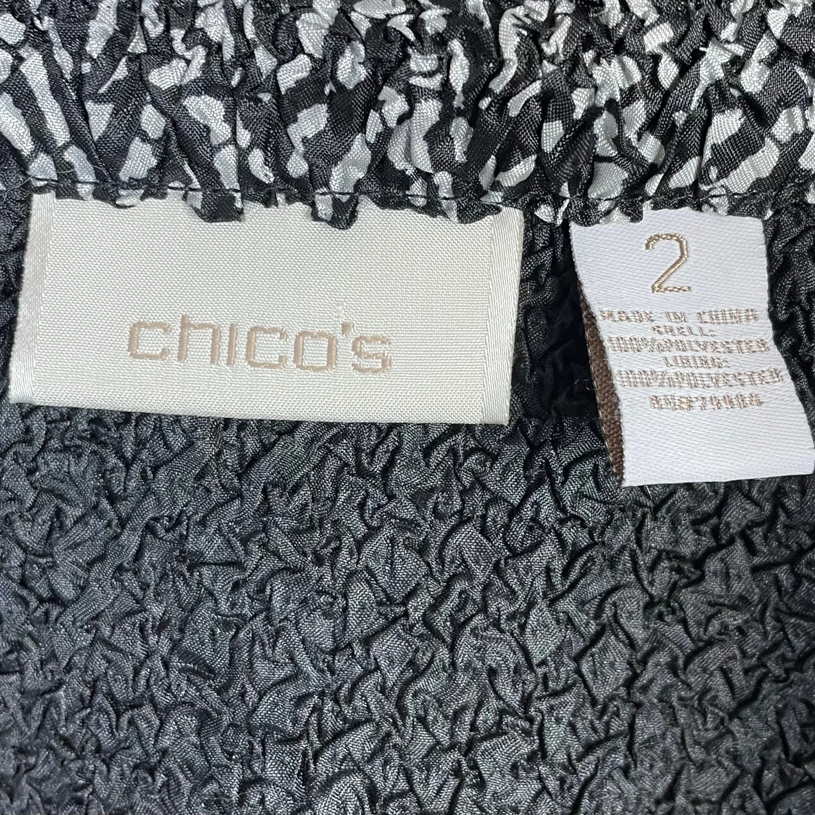 Chicos Lightweight Crinkle Open Jacket Blazer Black White Herringbone 2 L 12 - Image 7