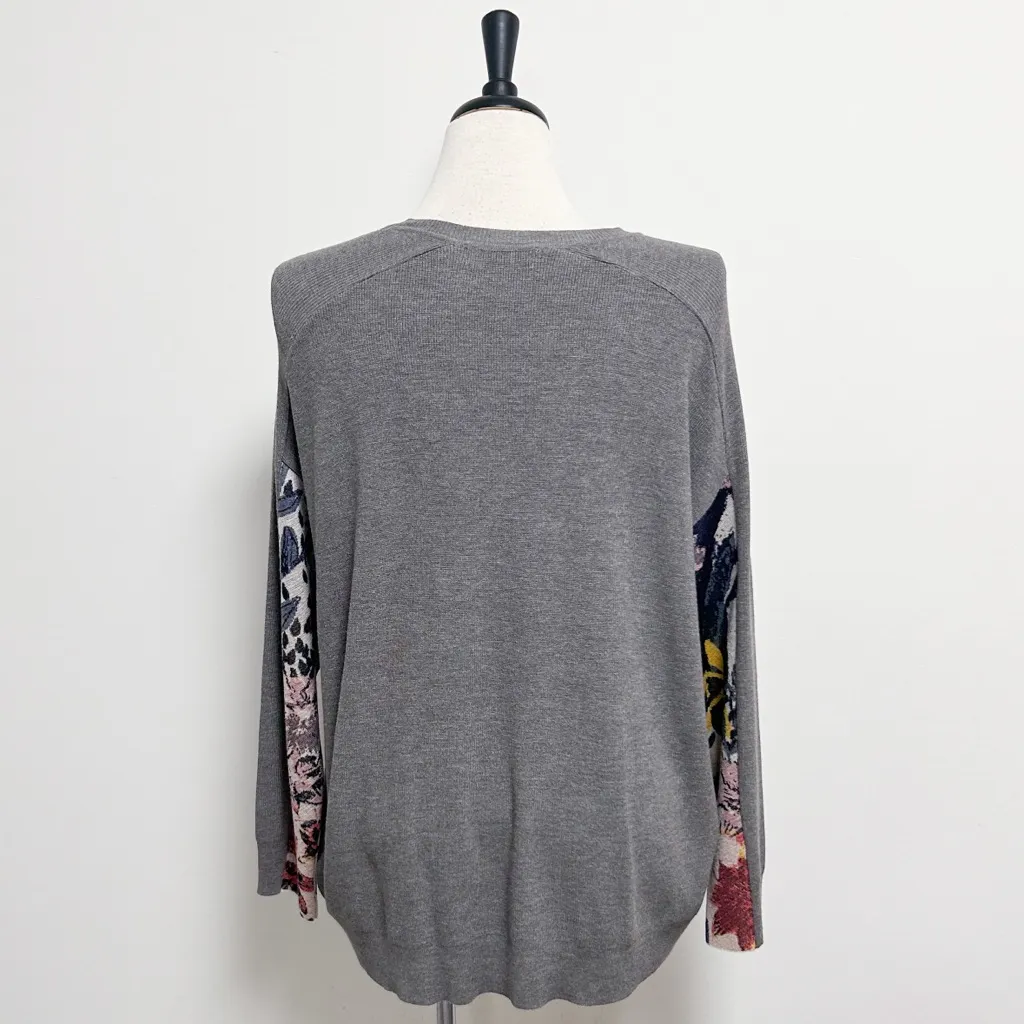 Aldo Martins Heather Grey Floral Dolman Long Sleeve Hi Lo Pullover Knit Sweater Gray Size 12 - Image 4