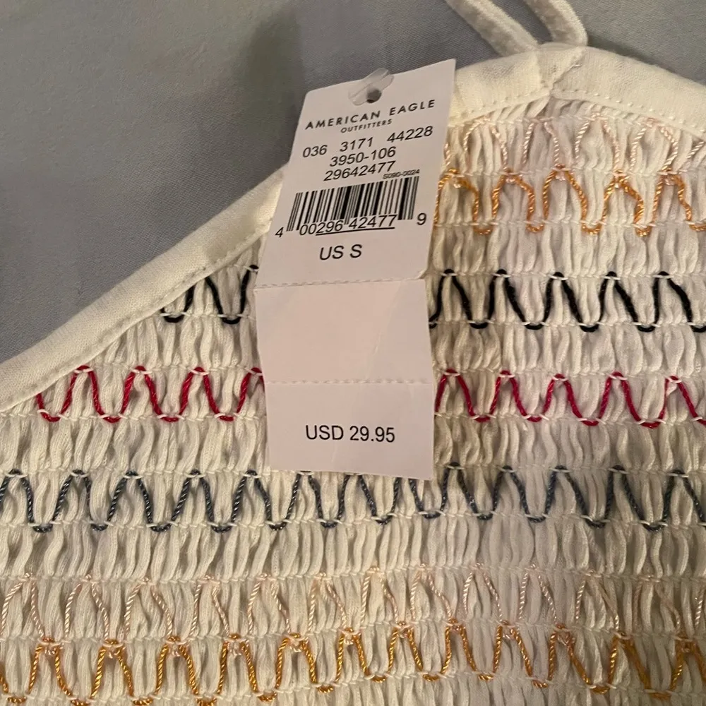 American Eagle  Cream Halter with Color Embroidered Design - Image 3
