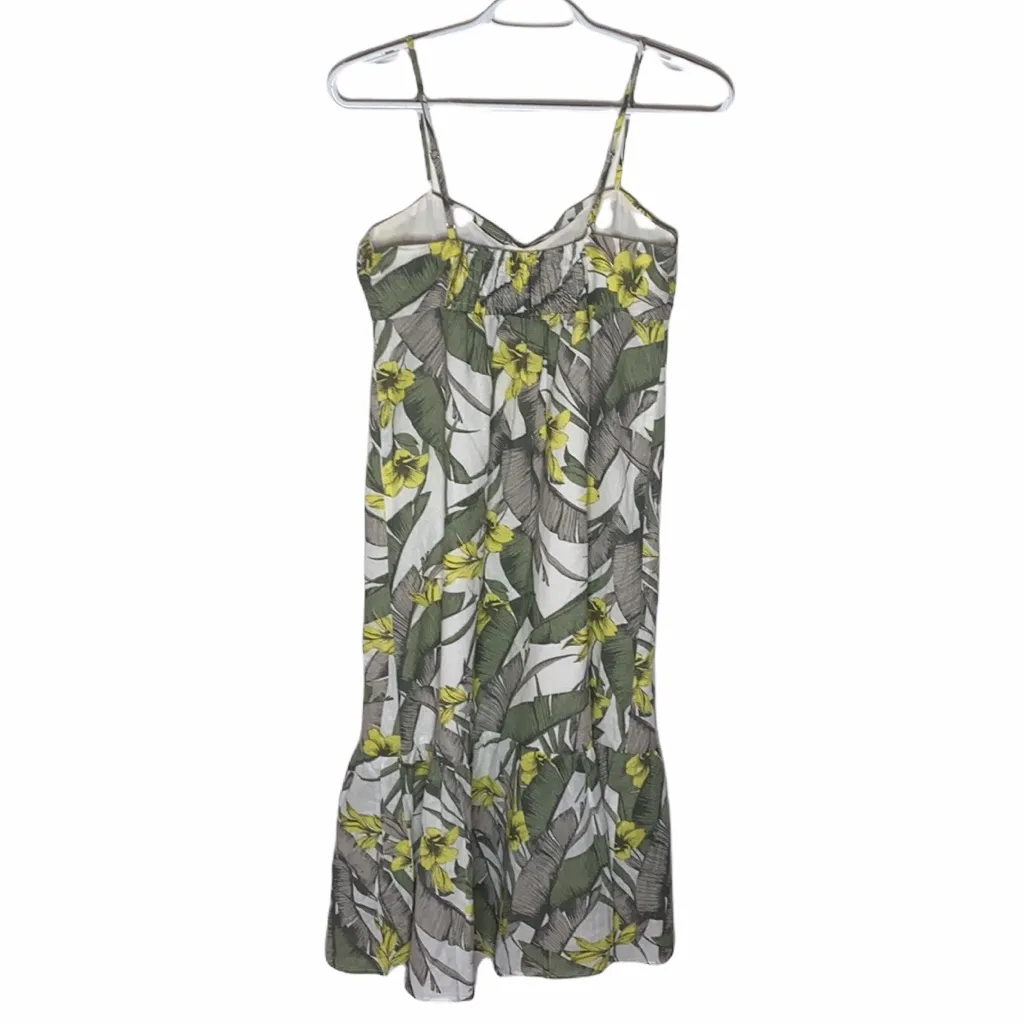 New Banana Republic Factory front knot linen floral tropical midi dress sz 0 Yellow - Image 3