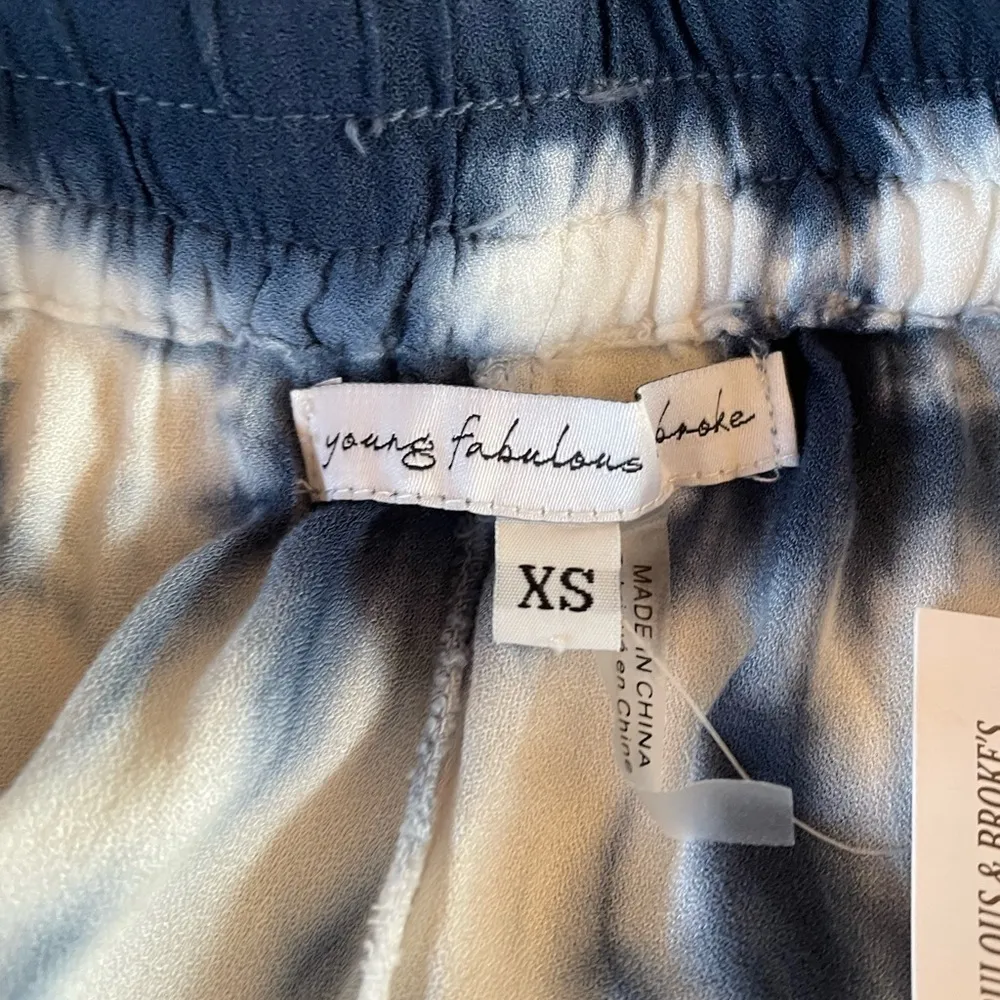NWT Young Fabulous & Broke Palms Tie Dye Split Front Pants in Blue White Size XS - Image 6