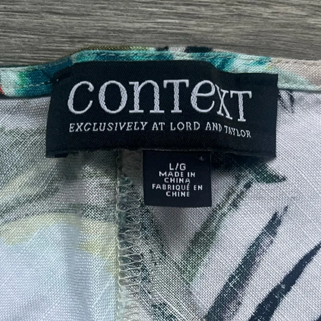 Context Green Yellow Tropical Linen Blend Handkerchief Hem Island Dress Size L Size L - Image 4