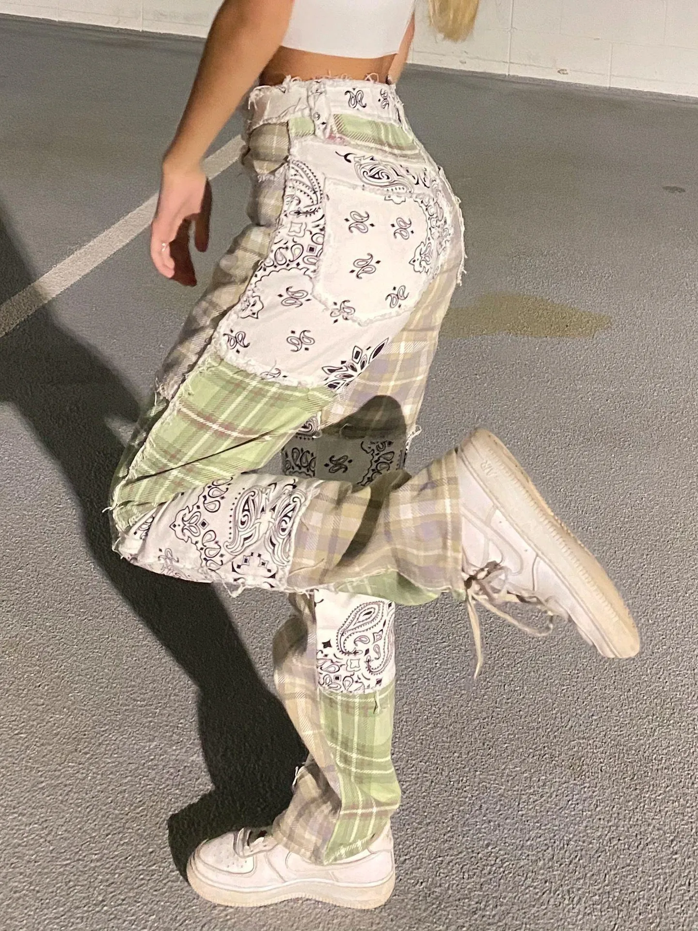 Patchwork Bandana Boyfriend Jeans - Image 4