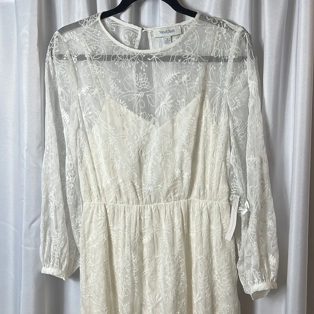 ModCloth Dress Bohemian Maxi Sheer Arms w/ embroidery Size S - Image 4