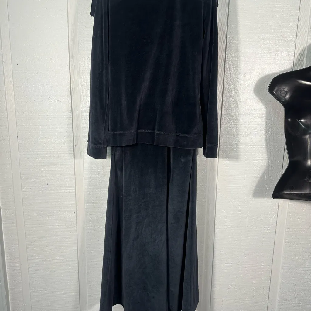J. Jill Black Velour Zip Front Jacket and Skirt Lounge Set Size Small EUC - Image 6