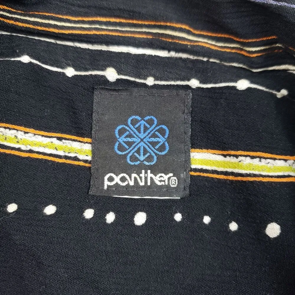 Vtg Panther Button Up Shirt Womens Large Stripe Geo Padded Short Sleeve 80s dmg - Image 4